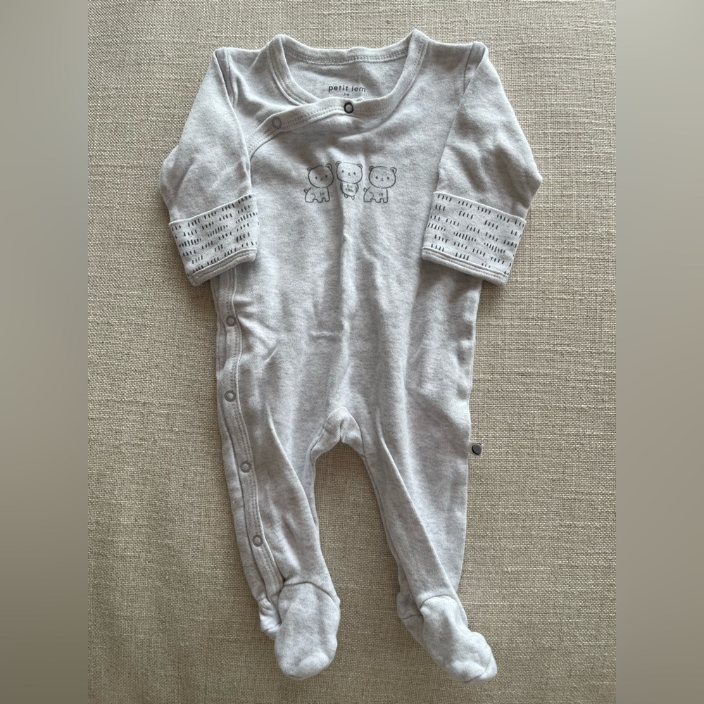 Petit Lem Light Gray Baby Footie